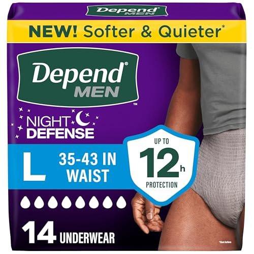 Depend Night Defense Adult Diapers, Incontinence Underwear for Men, Disposable, Overnight, Large, Grey, 14 Count - görsel 1