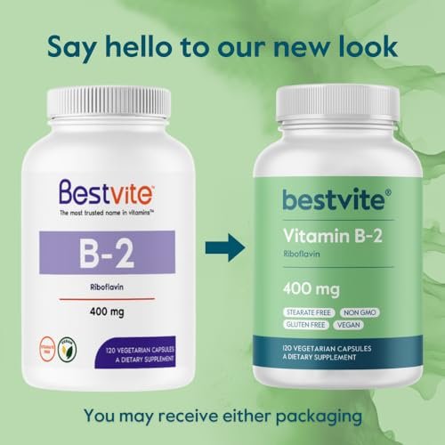 BESTVITE Vitamin B-2 (Riboflavin) 400mg (120 Vegetarian Capsules) - High Potency – Energy, Skin & Cellular Health – Healthy Nervous System Support – Vegan – Non GMO – Gluten Free – No Stearates - görsel 2