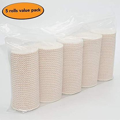 Hospora Thick Latex-Free Compression Cotton Elastic Bandage (3 inches, 5 Rolls)