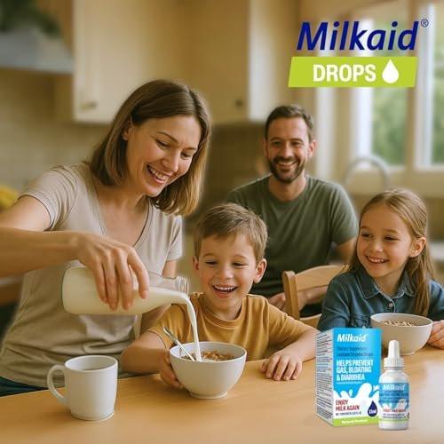 Milkaid Lactase Enzyme Drops for Lactose Intolerance | Prevents Gas, Bloating & Diarrhea | Fast Acting Dairy Digestive Supplement | Gluten Free & Vegetarian | No Artificial Flavor | 0.5 Fl Oz (1) - görsel 4