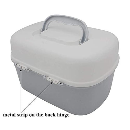 BangQiao Plastic First Aid Storage Box Container Bin with Removable Tray and Portable Handle, Family Emergency Medicine Kit Case Organizer, White&Gray