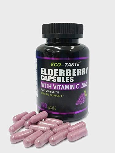 ECO-TASTE Elderberry Capsules with Zinc & Vitamin C - 120 Capsules, Sambucus Elderberries for Immune Support, Skin Health - Veggie Caps - görsel 2