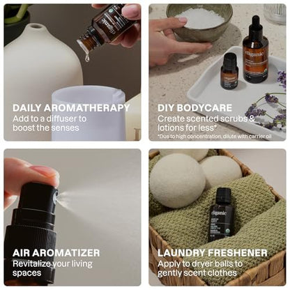 Cliganic Organic Aromatherapy Essential Oils Set (Top 6 - The Essentials), 100% Pure Natural - Peppermint, Lavender, Eucalyptus, Tea Tree, Lemongrass & Orange (Packaging May Vary)