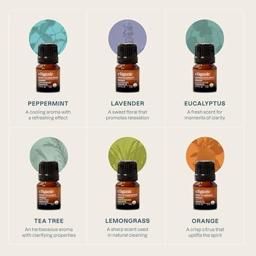 Cliganic Organic Aromatherapy Essential Oils Set (Top 6 - The Essentials), 100% Pure Natural - Peppermint, Lavender, Eucalyptus, Tea Tree, Lemongrass & Orange (Packaging May Vary) - görsel 6
