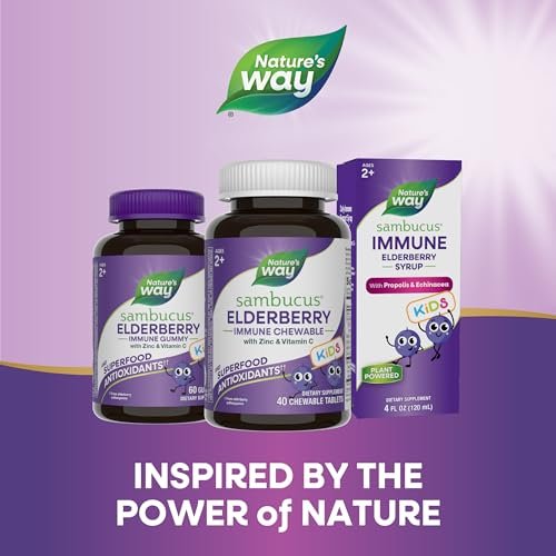 Nature's Way Sambucus Elderberry Immune Chewable for Kids, Ages 2+, Immune Support*, Vitamin C, Zinc, with Superfood Antioxidants(1), Gluten Free, 40 Chewable Tablets (Packaging May Vary) - görsel 10