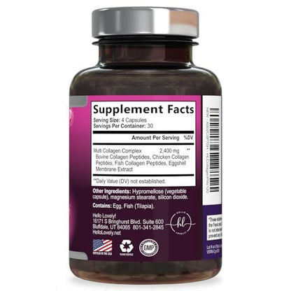 Multi Collagen Peptides Complex - Advanced Hydrolyzed Collagen Supplement Pills with Type I, II, III, V & X - Hair, Skin, Nail & Joint Support Supplement for Women & Men - USA Bottled - 120 Capsules