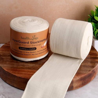 HealthAndYoga™ LayerGuard Cotton Stockinette Sleeve Roll, Stretchable Raw Cotton – Comfort wear, Sweat Absorbent – Under - Over Cast Sleeve Bandage Wear (Off-White 3 Inch)