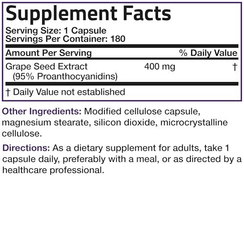 Bronson Grape Seed Extract 400 mg – Antioxidant & Immune Support – Standardized Extract with 95% Proanthocyanidins – Non GMO, 180 Vegetarian Capsules - görsel 14