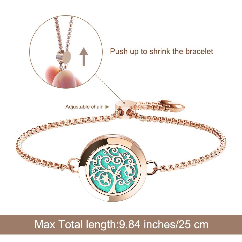 ttstar Essential Oil Diffuser Bracelet Stainless Steel Aromatherapy Locket Adjustable Bracelet Set with 24 Refill Pads in 12 Assorted Colors, Gifts Set for Women (Rose Gold) - görsel 7