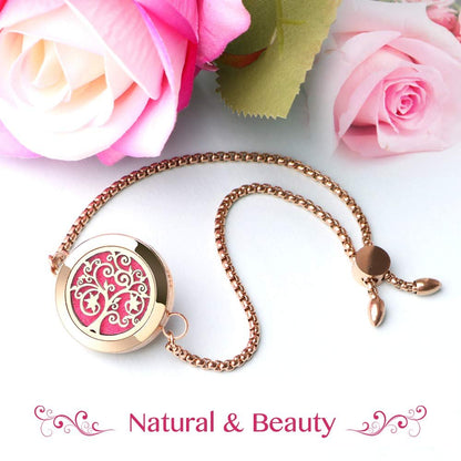 ttstar Essential Oil Diffuser Bracelet Stainless Steel Aromatherapy Locket Adjustable Bracelet Set with 24 Refill Pads in 12 Assorted Colors, Gifts Set for Women (Rose Gold)