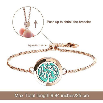 ttstar Essential Oil Diffuser Bracelet Stainless Steel Aromatherapy Locket Adjustable Bracelet Set with 24 Refill Pads in 12 Assorted Colors, Gifts Set for Women (Rose Gold)