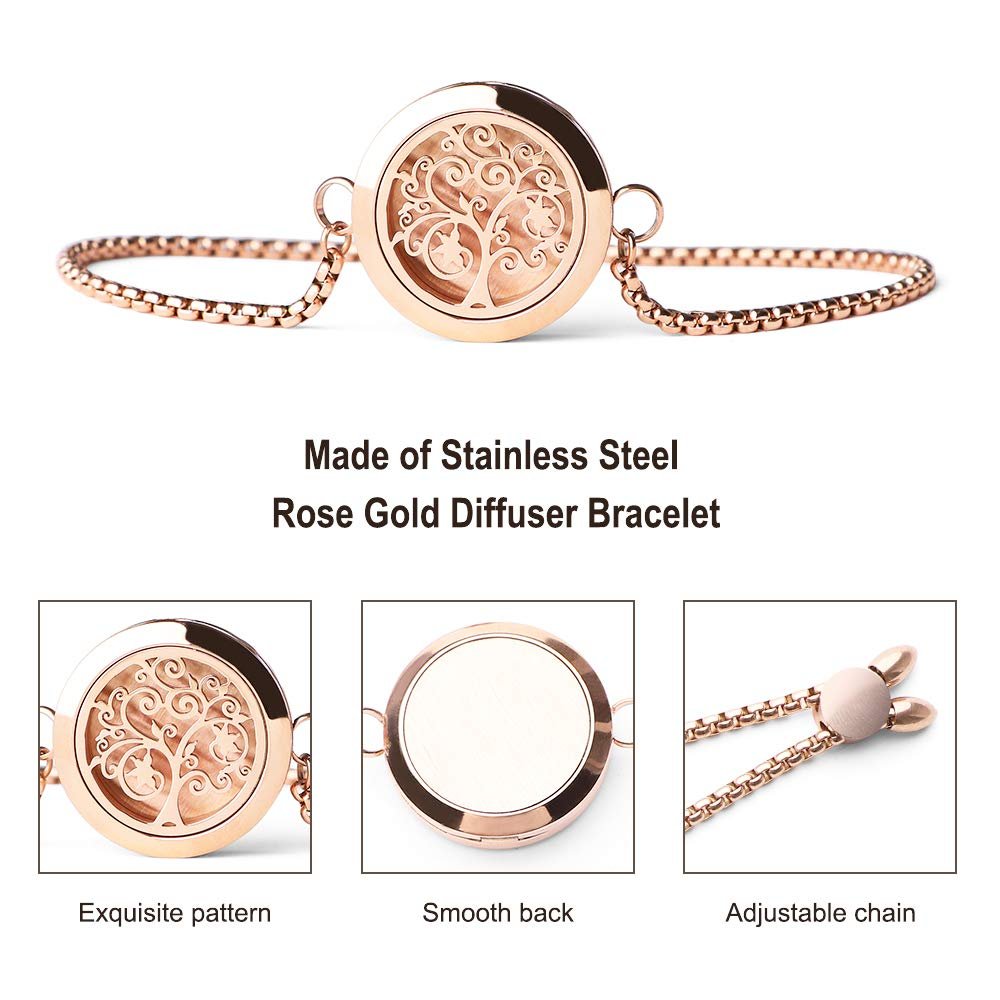 ttstar Essential Oil Diffuser Bracelet Stainless Steel Aromatherapy Locket Adjustable Bracelet Set with 24 Refill Pads in 12 Assorted Colors, Gifts Set for Women (Rose Gold) - görsel 11