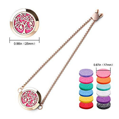 ttstar Essential Oil Diffuser Bracelet Stainless Steel Aromatherapy Locket Adjustable Bracelet Set with 24 Refill Pads in 12 Assorted Colors, Gifts Set for Women (Rose Gold)