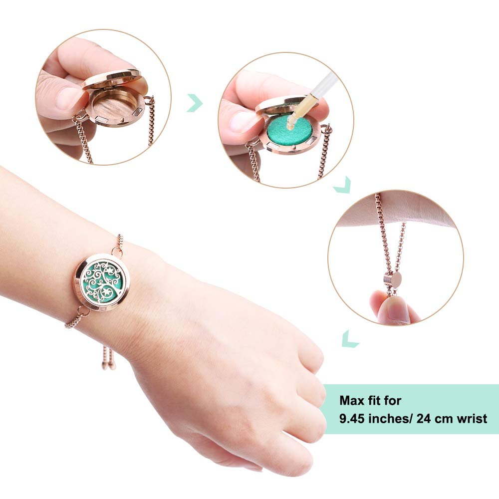 ttstar Essential Oil Diffuser Bracelet Stainless Steel Aromatherapy Locket Adjustable Bracelet Set with 24 Refill Pads in 12 Assorted Colors, Gifts Set for Women (Rose Gold) - görsel 9