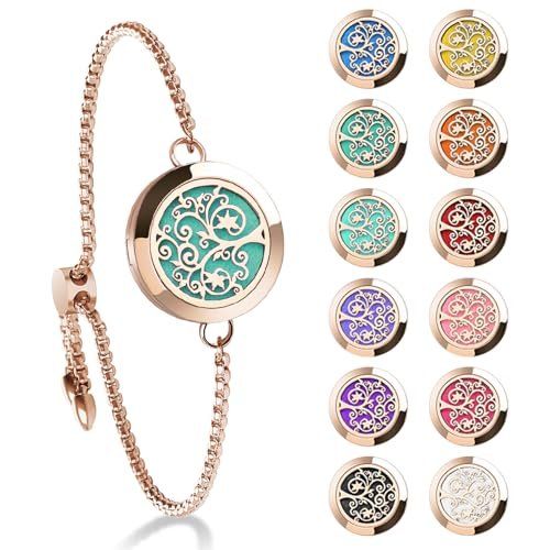ttstar Essential Oil Diffuser Bracelet Stainless Steel Aromatherapy Locket Adjustable Bracelet Set with 24 Refill Pads in 12 Assorted Colors, Gifts Set for Women (Rose Gold) - görsel 2