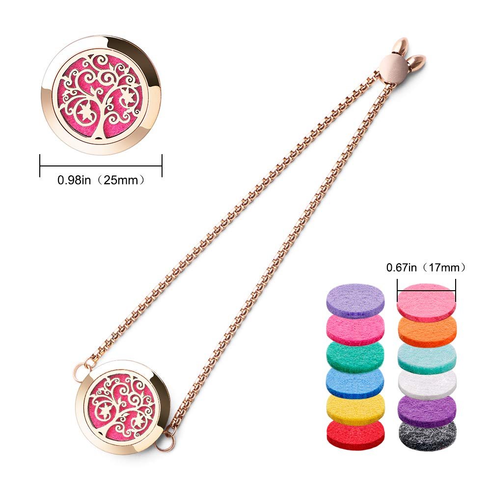 ttstar Essential Oil Diffuser Bracelet Stainless Steel Aromatherapy Locket Adjustable Bracelet Set with 24 Refill Pads in 12 Assorted Colors, Gifts Set for Women (Rose Gold) - görsel 5