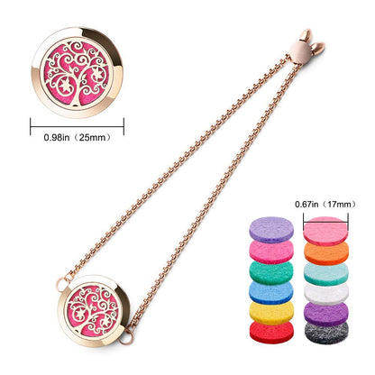 ttstar Essential Oil Diffuser Bracelet Stainless Steel Aromatherapy Locket Adjustable Bracelet Set with 24 Refill Pads in 12 Assorted Colors, Gifts Set for Women (Rose Gold)