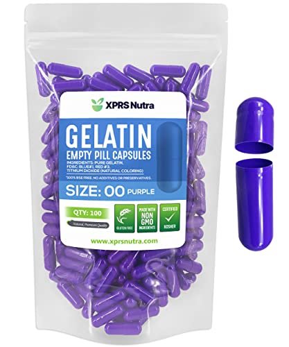 XPRS Nutra Size 00 Empty Capsules - 100 Count Empty Gelatin Capsules - Pills DIY Capsule Filling - Fillable Pill Gel Caps for Do-It-Yourself Supplements (Purple) - görsel 2