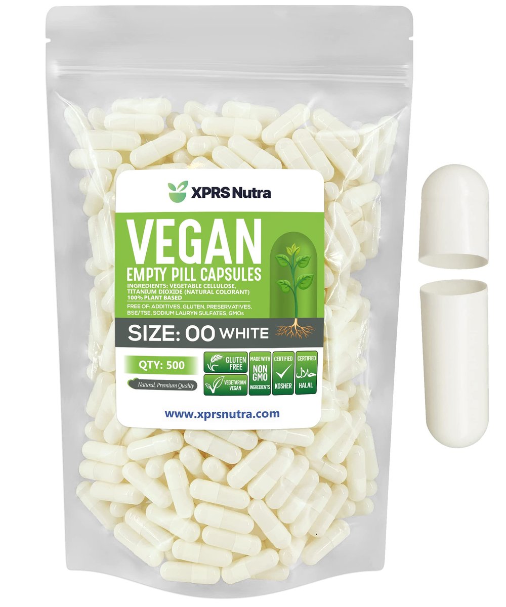 XPRS Nutra Size 00 Empty Capsules - 500 – Vegan and Vegetarian Friendly: These capsules are made from vegetable – Image 1
