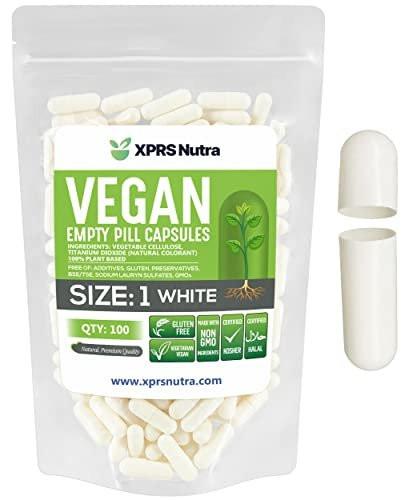 XPRS Nutra Size 1 Empty Capsules - 100 Count Empty Vegan Capsules - Vegetarian Pills - DIY Vegetable Capsule Filling - Veggie Pill Caps for Do-It-Yourself Supplements (White) - görsel 2