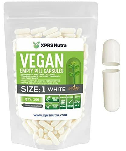 XPRS Nutra Size 1 Empty Capsules - 100 Count Empty Vegan Capsules - Vegetarian Pills - DIY Vegetable Capsule Filling - Veggie Pill Caps for Do-It-Yourself Supplements (White)