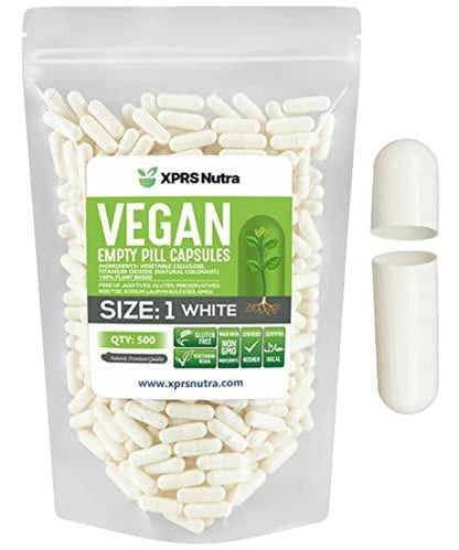XPRS Nutra Size 1 Empty Capsules - 500 Count Empty Vegan Capsules - Vegetarian Pills - DIY Vegetable Capsule Filling- Veggie Pill Caps for Do-It-Yourself Supplements (White)