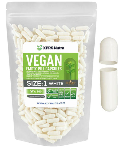 XPRS Nutra Size 1 Empty Capsules - 500 Count Empty Vegan Capsules - Vegetarian Pills - DIY Vegetable Capsule Filling- Veggie Pill Caps for Do-It-Yourself Supplements (White)