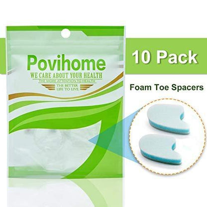 Povihome 10 Pack Foam Toe Spacers (2/5" Thick), 3-Layer Toe Separators - Large Size - to Align Crooked, Overlapping Toe, Relieve Corn, Blister and Reduce Irritation