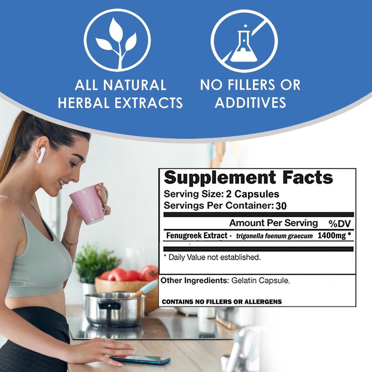 VH Nutrition Fenugreek+ | 1400mg Extra Strength Fenugreek Capsules | Hormonal Balance and Energy Support Supplement for Men & Women | 60 Gluten-Free Capsules - görsel 9
