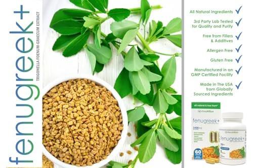 VH Nutrition Fenugreek+ | 1400mg Extra Strength Fenugreek Capsules | Hormonal Balance and Energy Support Supplement for Men & Women | 60 Gluten-Free Capsules - görsel 6