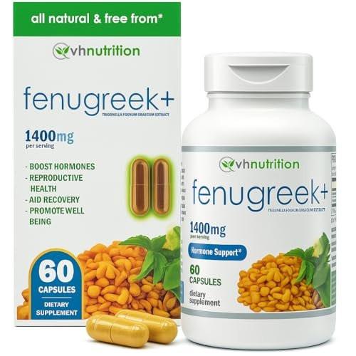 VH Nutrition Fenugreek+ | 1400mg Extra Strength Fenugreek Capsules | Hormonal Balance and Energy Support Supplement for Men & Women | 60 Gluten-Free Capsules - görsel 2