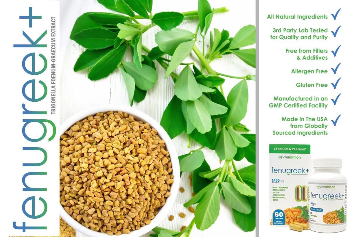 VH Nutrition Fenugreek+ | 1400mg Extra Strength Fenugreek Capsules | Hormonal Balance and Energy Support Supplement for Men & Women | 60 Gluten-Free Capsules - görsel 5