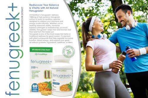 VH Nutrition Fenugreek+ | 1400mg Extra Strength Fenugreek Capsules | Hormonal Balance and Energy Support Supplement for Men & Women | 60 Gluten-Free Capsules - görsel 4