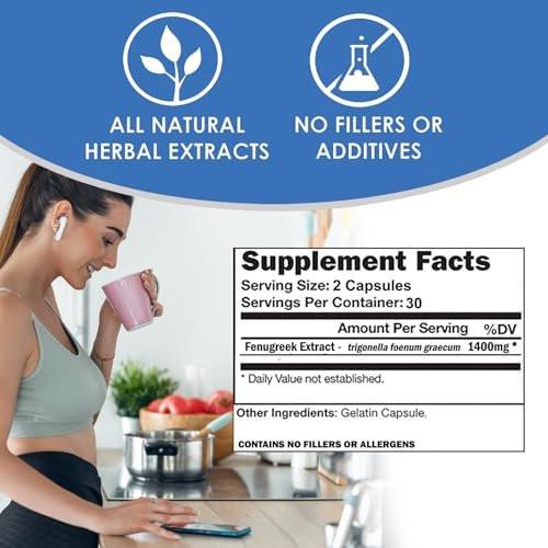 VH Nutrition Fenugreek+ | 1400mg Extra Strength Fenugreek Capsules | Hormonal Balance and Energy Support Supplement for Men & Women | 60 Gluten-Free Capsules - görsel 10