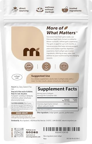 Micro Ingredients Odorless Garlic, 300 Softgels | 2 Years Aged Garlic Extract | Grown Allium Sativum Bulb | Natural Herbal Supplements | Non-GMO, Gluten Free - görsel 7