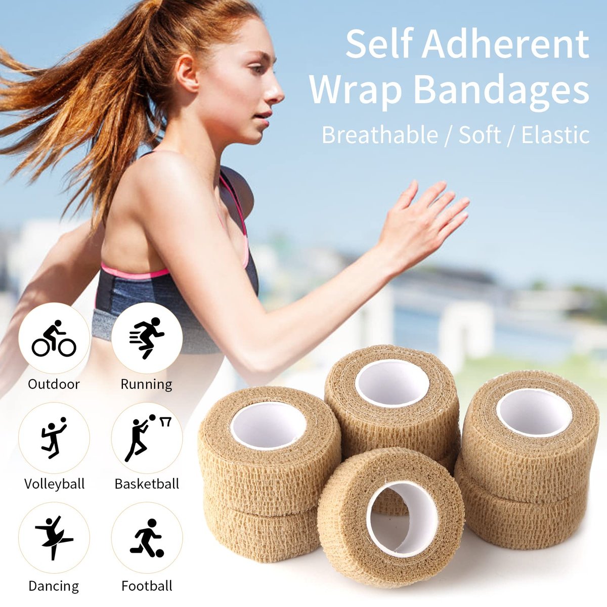 12pc-1 Inch Wide Skin Colour Elastic Self- Adhesive Bandage Finger Tape,Bandage Wrap for Wrist and Ankle,Chair and Table Legs to Reduce Friction and Noise - görsel 3