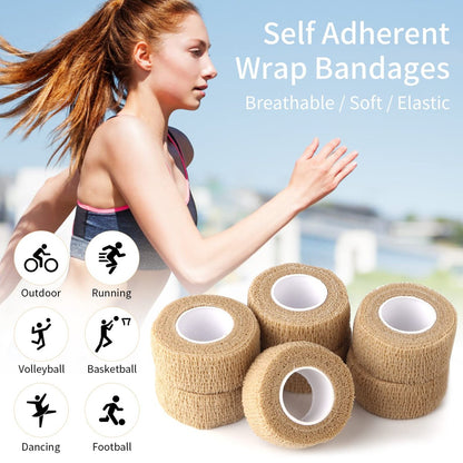1 Inch Wide Skin Colour Elastic Self-Adhesive Bandage Finger Tape, Wrap Bandages for Wrist and Ankle for Chair and Table Legs to Reduce Friction and Noise-12pc