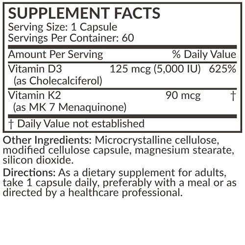 Futurebiotics Vitamin K2 (MK7) with D3 Supplement - Non-GMO Formula - 5000 IU Vitamin D3 & 90 mcg Vitamin K2 MK-7, 120 Vegetarian Capsules - görsel 8