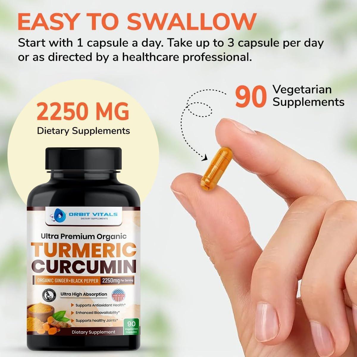 Turmeric Curcumin with Black Pepper & Ginger 2250mg - Ultra Potent Turmeric Supplement with 95% Curcuminoids & BioPerine for Joint Support, Enhanced Bioavailability, Immune Health - 90 Vegan Capsules - görsel 11