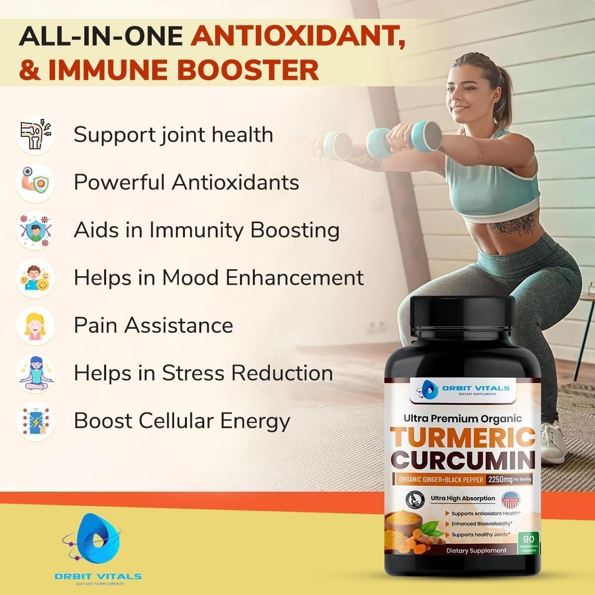 Turmeric Curcumin with Black Pepper & Ginger 2250mg - Ultra Potent Turmeric Supplement with 95% Curcuminoids & BioPerine for Joint Support, Enhanced Bioavailability, Immune Health - 90 Vegan Capsules - görsel 9