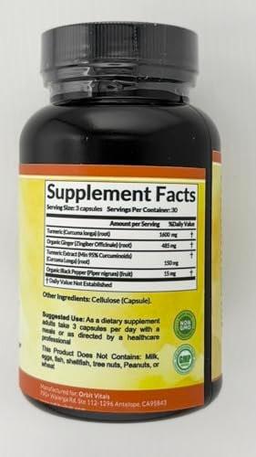 Turmeric Curcumin with Black Pepper & Ginger 2250mg - Ultra Potent Turmeric Supplement with 95% Curcuminoids & BioPerine for Joint Support, Enhanced Bioavailability, Immune Health - 90 Vegan Capsules