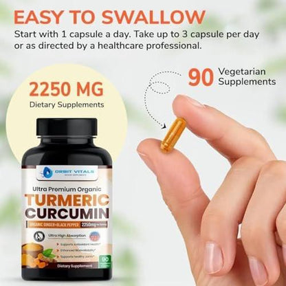 Turmeric Curcumin with Black Pepper & Ginger 2250mg - Ultra Potent Turmeric Supplement with 95% Curcuminoids & BioPerine for Joint Support, Enhanced Bioavailability, Immune Health - 90 Vegan Capsules