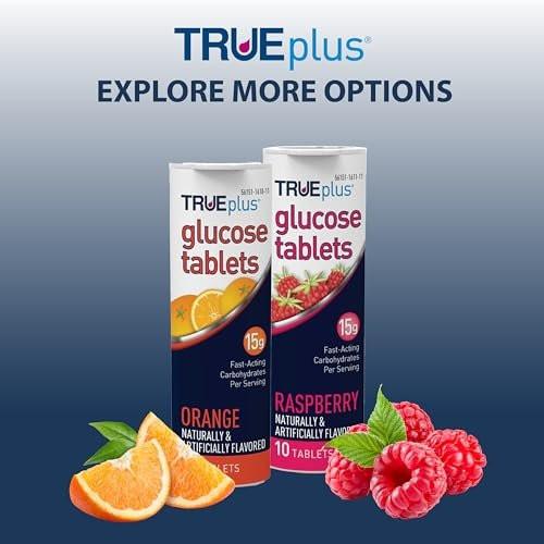TRUEplus Glucose Tablets, Chewable, Raspberry Flavor, 15g Fast-Acting Carbohydrates, Fat Free, Gluten Free, Boost Energy, 10 Count, 6 Tubes - görsel 2
