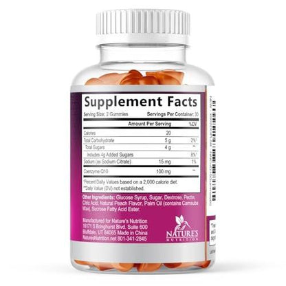 CoQ10 Gummies - Coenzyme Q10 100mg Per Serving - 3X Strength, High Absorption, Antioxidant Supplements for Heart Health Support & Energy Production, Ultra Coq 10 Vitamins Supplement - 60 Gummies