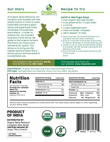 Organic Moringa Powder - 1.10 lbs (17.64 oz) | USDA Organic, Non-GMO, Kosher, Halal, Moringa Oleifera Powder - 100% Raw and Natural - görsel 8