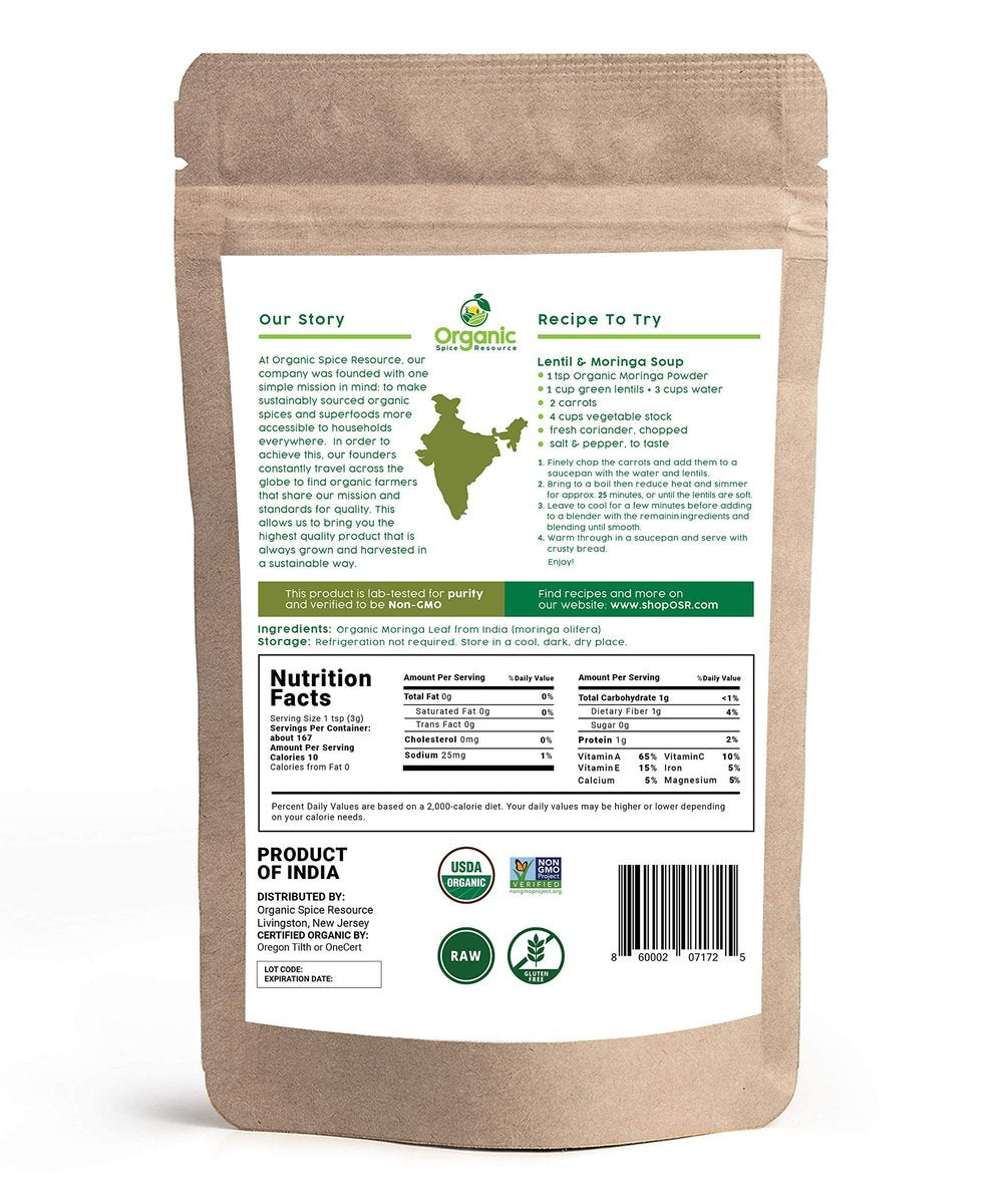 Organic Moringa Powder - 1.10 lbs (17.64 oz) | USDA Organic, Non-GMO, Kosher, Halal, Moringa Oleifera Powder - 100% Raw and Natural - görsel 5