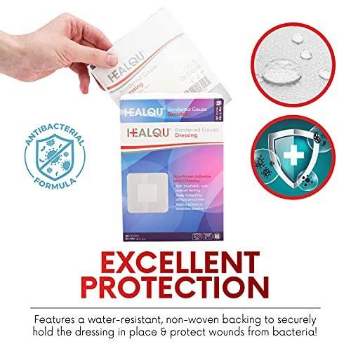 HEALQU Island Dressing - 6"x6", 30 Count - Bordered Gauze Sterile Individually Wrapped Gauze Pads, Water-Resistant, Non-Woven Backing - Soft and Breathable Wound Dressing for First Aid and Medical - görsel 3
