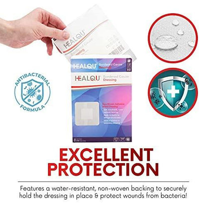 HEALQU Island Dressing - 6"x6", 30 Count - Bordered Gauze Sterile Individually Wrapped Gauze Pads, Water-Resistant, Non-Woven Backing - Soft and Breathable Wound Dressing for First Aid and Medical
