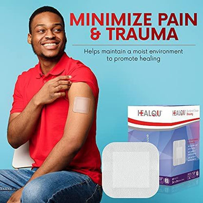 HEALQU Island Dressing - 6"x6", 30 Count - Bordered Gauze Sterile Individually Wrapped Gauze Pads, Water-Resistant, Non-Woven Backing - Soft and Breathable Wound Dressing for First Aid and Medical