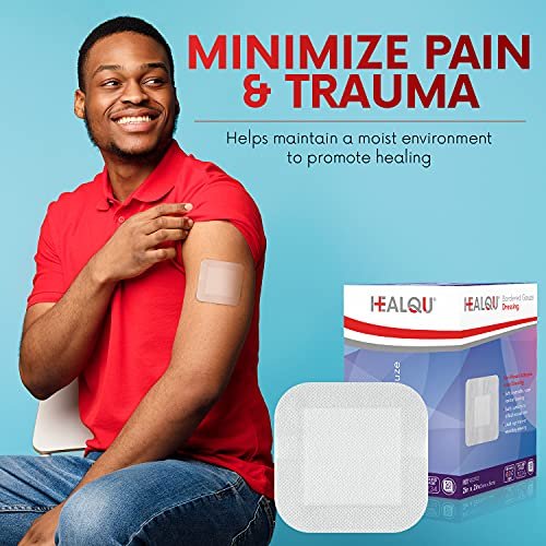 HEALQU Bordered Gauze Island Dressing - 50 Count, 2.4"x4" Sterile Individually Wrapped Gauze Pads with Water-Resistant, Non-Woven Backing - Soft and Breathable Wound Dressing for First Aid & Medical - görsel 12